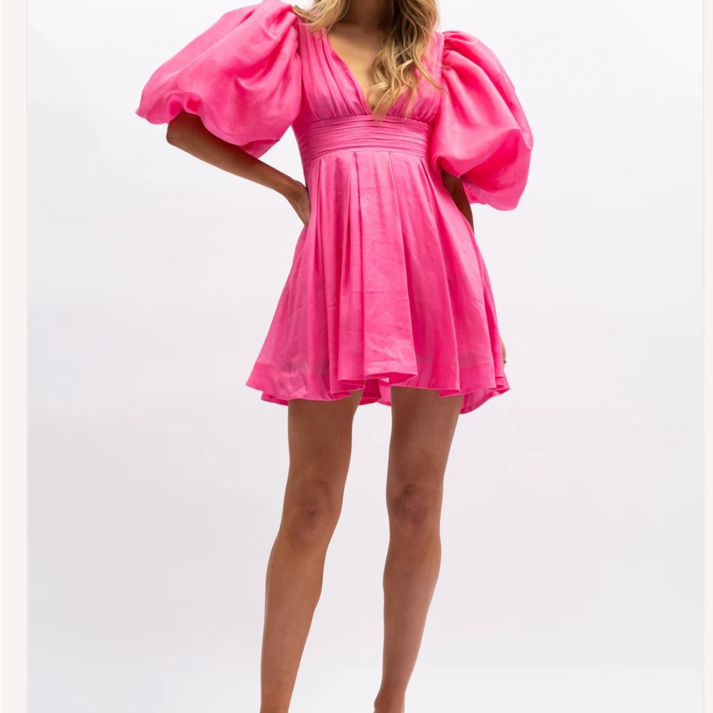 Elegant Pink Puff Sleeve Dress